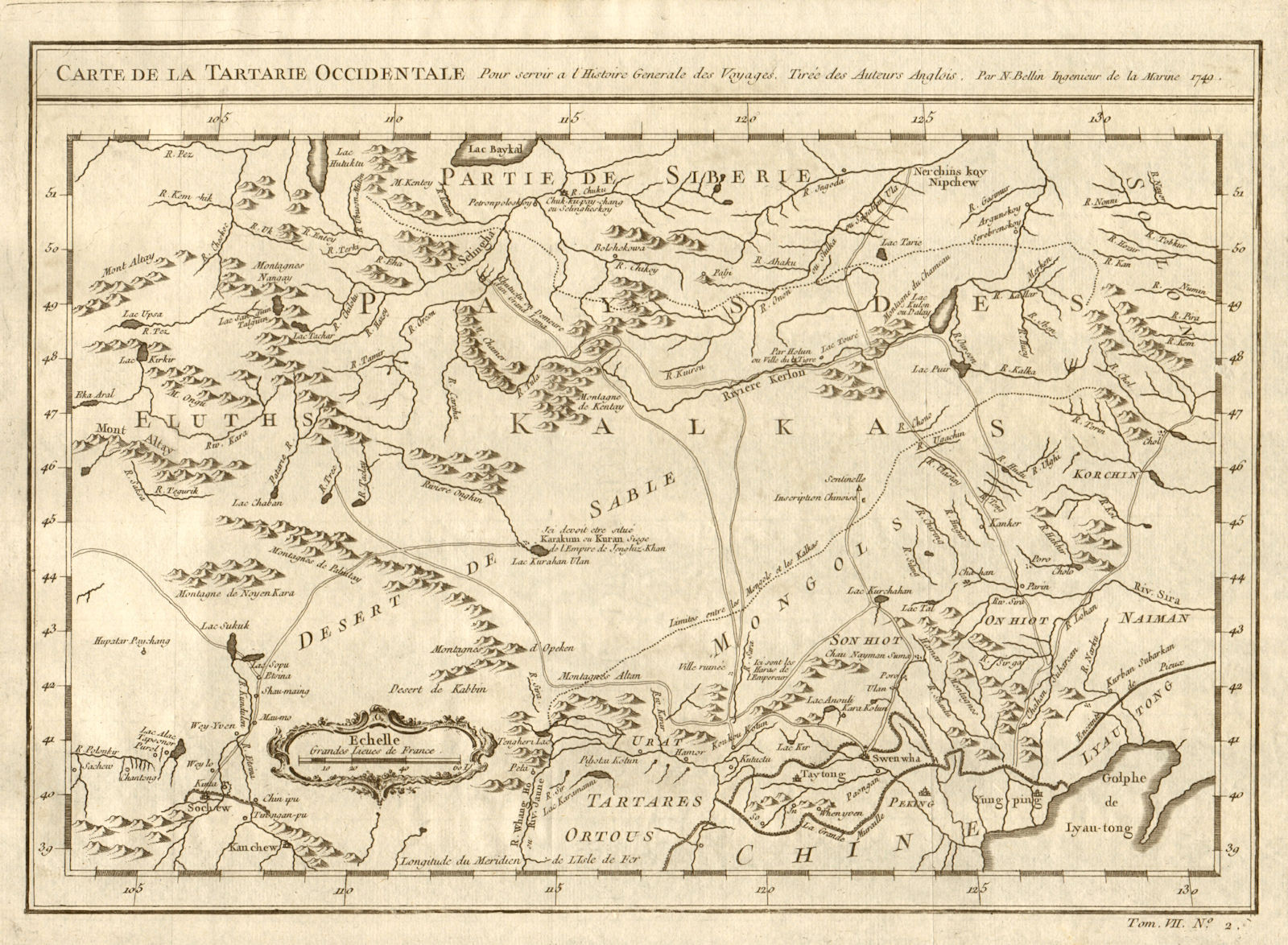 'Carte de la Tartarie Occidentale'. Mongolia W Tartary N China. BELLIN 1749 map