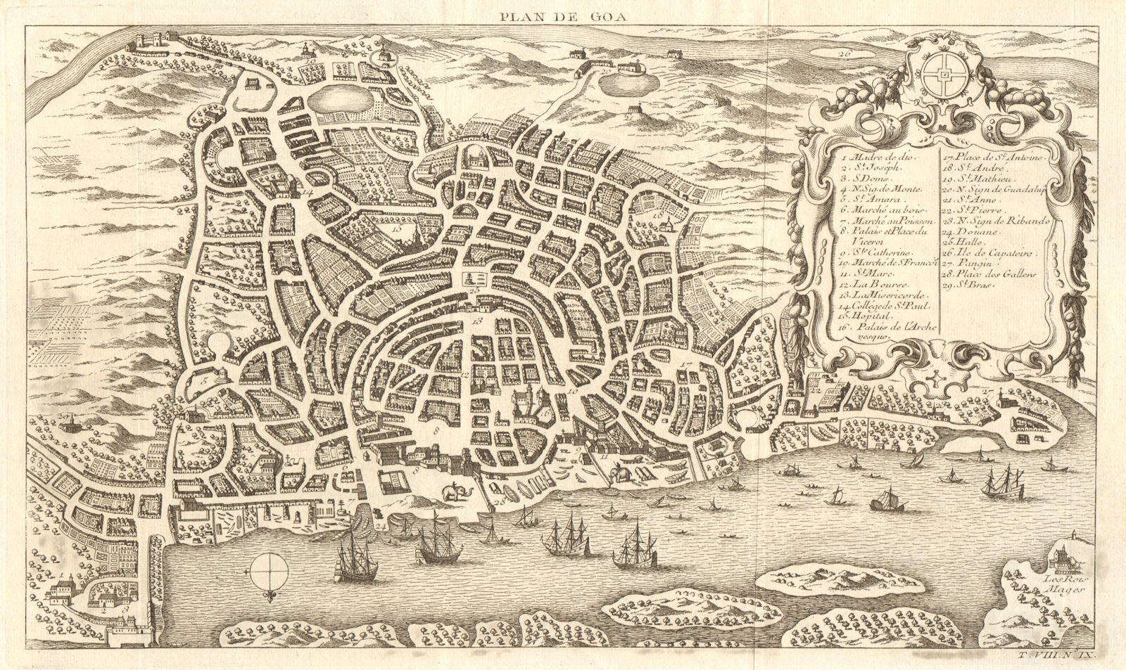 'Plan de Goa'. Plan of Old Goa or Velha Goa, Portuguese India. BELLIN 1750 map