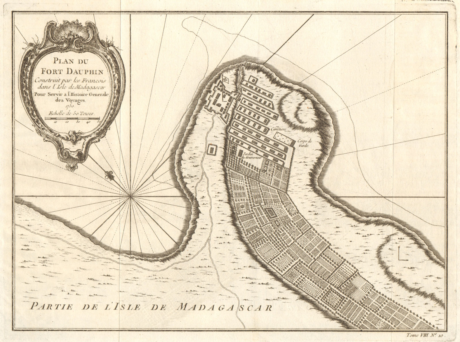 'Plan du Fort Dauphin'', Madagascar. Tolanaro Tolagnaro plan. BELLIN 1750 map