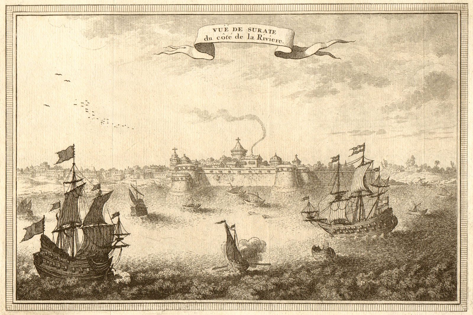 'Vue de Surate, du côté de la rivière'. View of Surat. Gujarat, India 1751