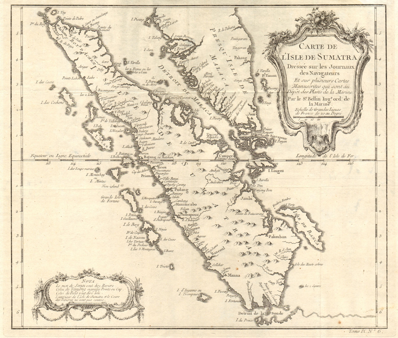 'Carte de l’lsle de Sumatra'. Malay peninsula. Singapore Strait. BELLIN 1751 map