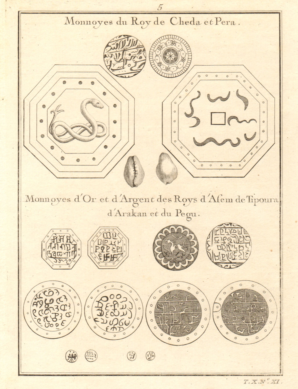Associate Product Burmese coins. Kings of Cheda, Pera, Asem, Tippura, Rakhine & Bago 1752 print