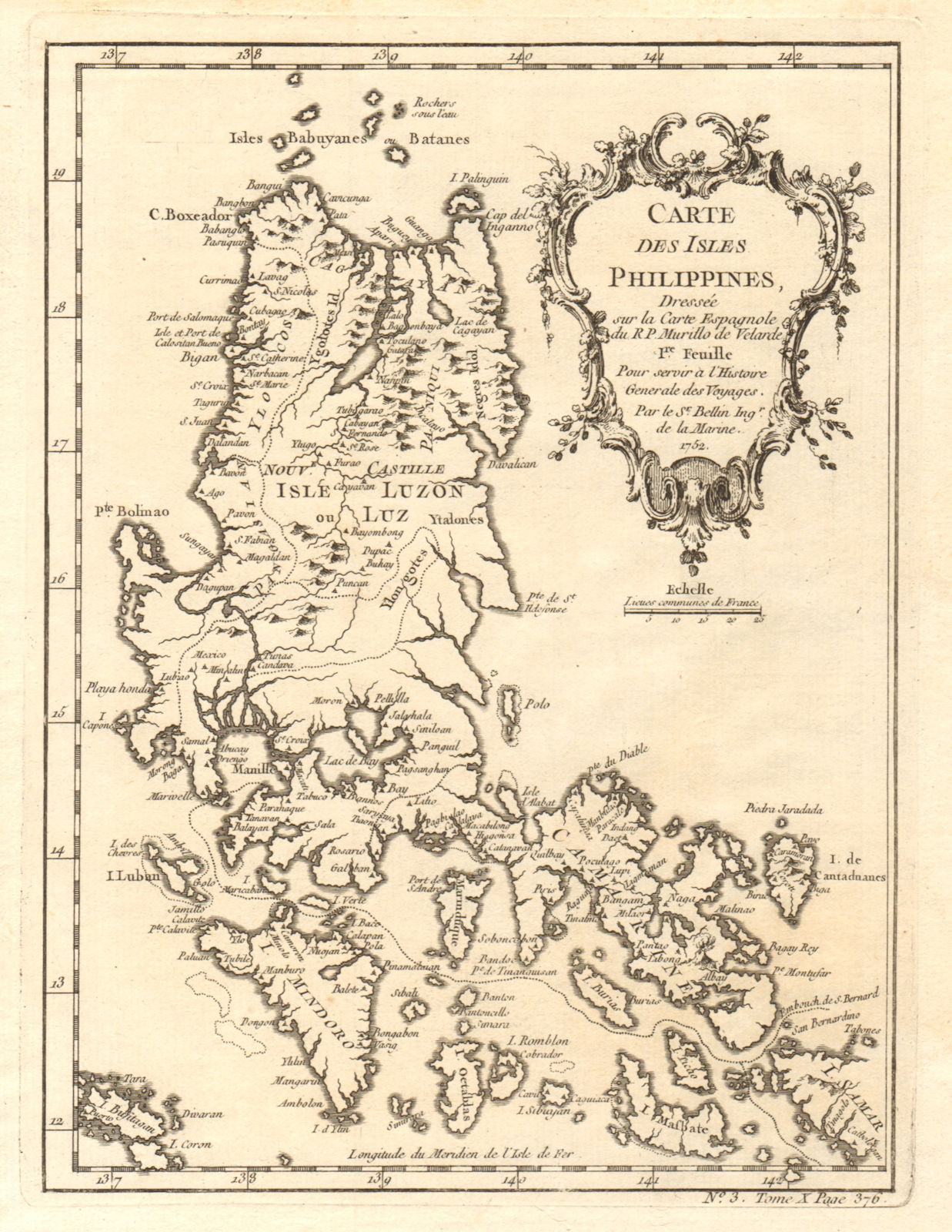 'Carte des Isles Philippines 1re feuille'. North. Luzon Mindoro. BELLIN 1752 map