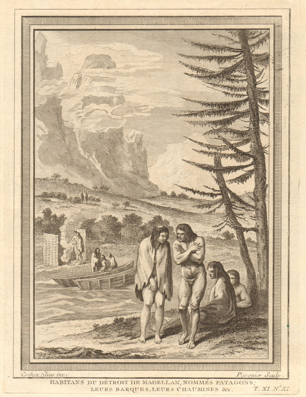 'Habitans du Détroit de Magellan'. Magellan Strait Patagonians. Chile 1753