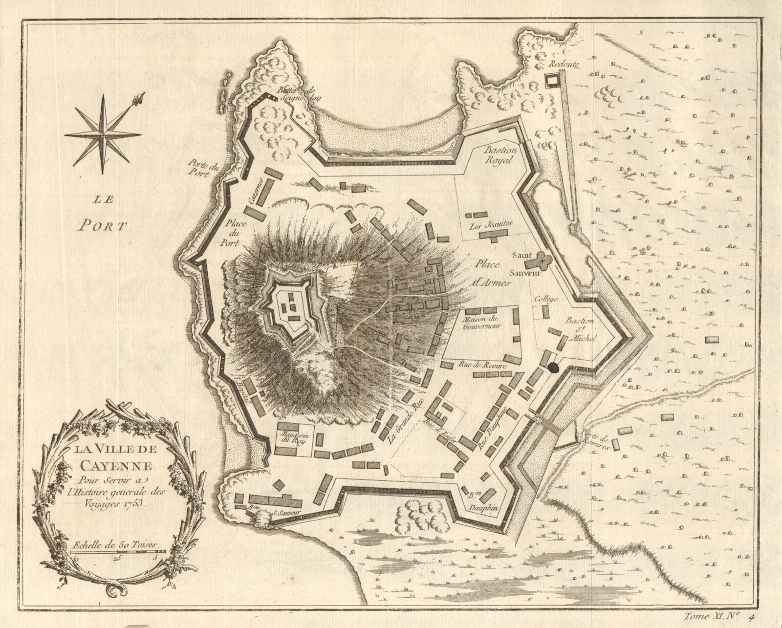 Associate Product 'La ville de Cayenne'. French Guiana. Town city plan. Guyanas. BELLIN 1753 map