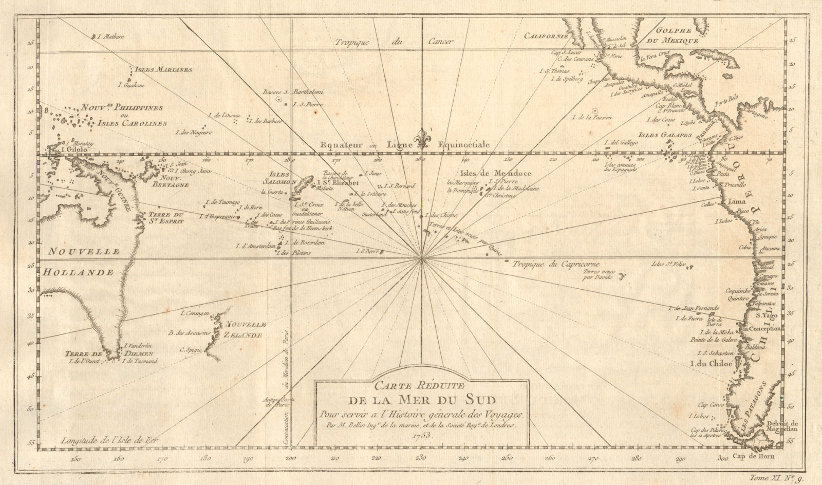 'Carte réduite de la Mer du Sud'. South Pacific. Australia. BELLIN 1753 map