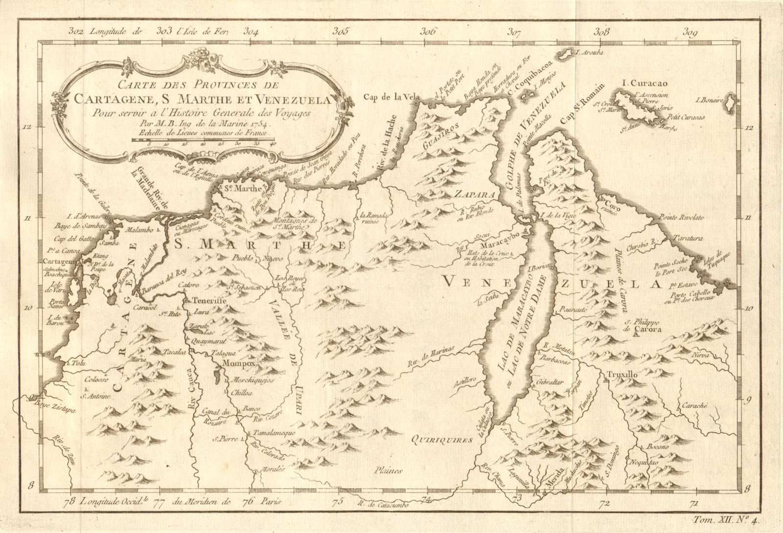 'Cartagène, Ste. Marthe et Venezuela'. Colombia. Cartagena. BELLIN 1754 map