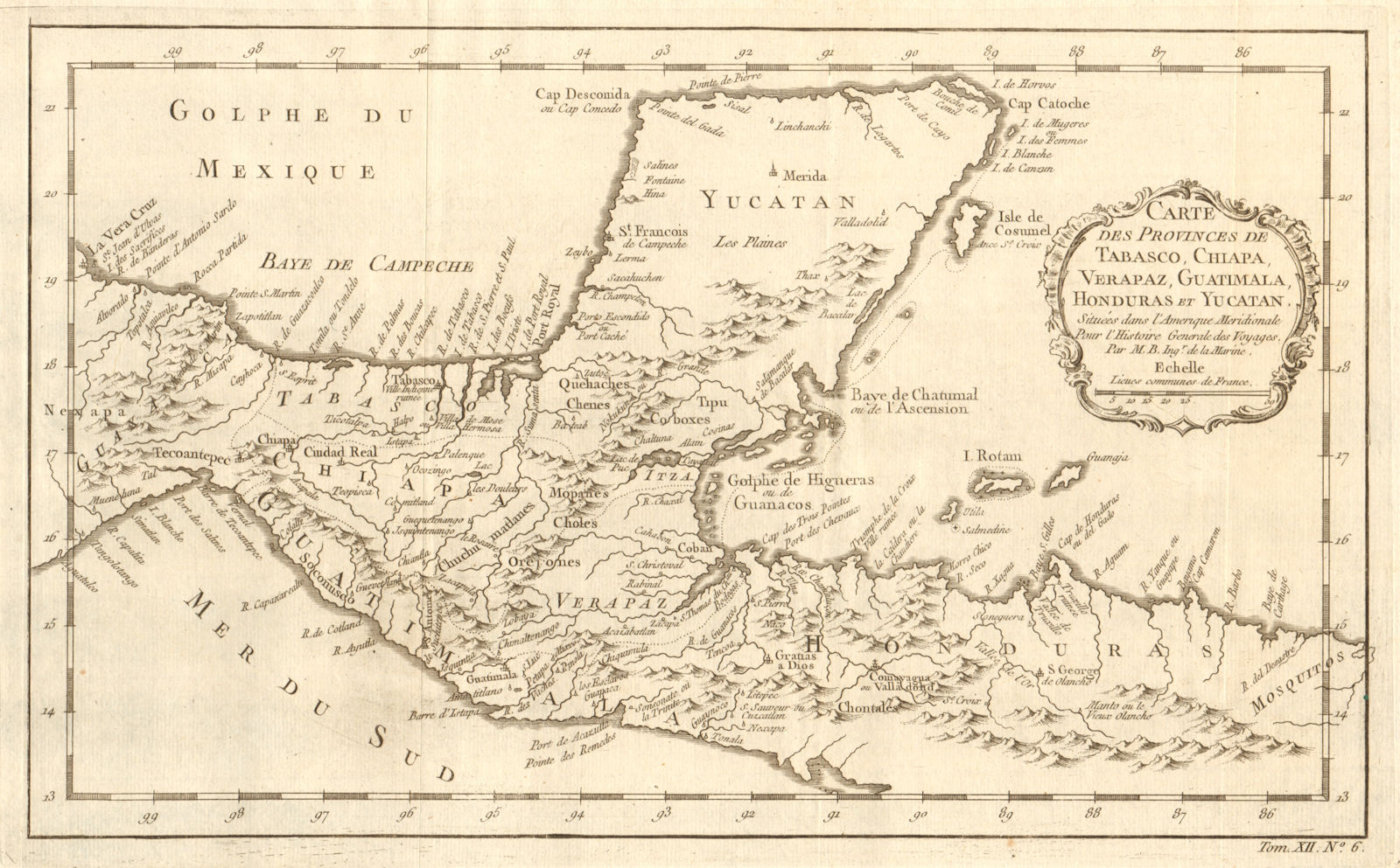 'Tabasco, Chiapa, Verapaz, Guatimala, Honduras & Yucatan' Mexico BELLIN 1754 map