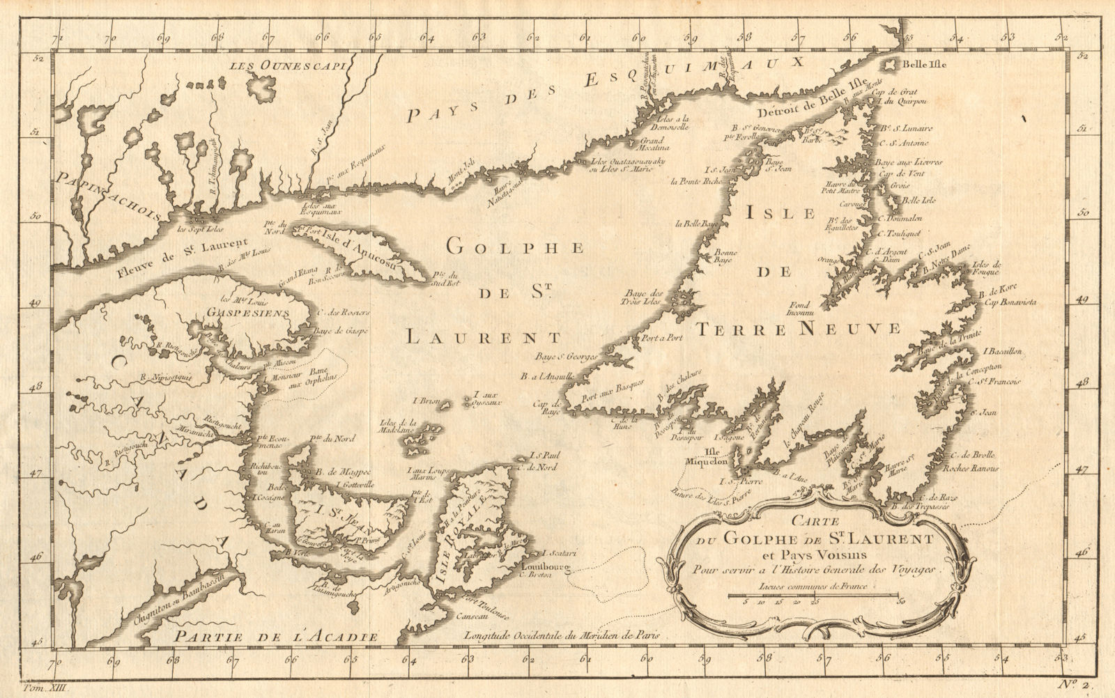 'Carte du Golfe de Saint Laurent' St Lawrence Gulf Newfoundland. BELLIN 1756 map