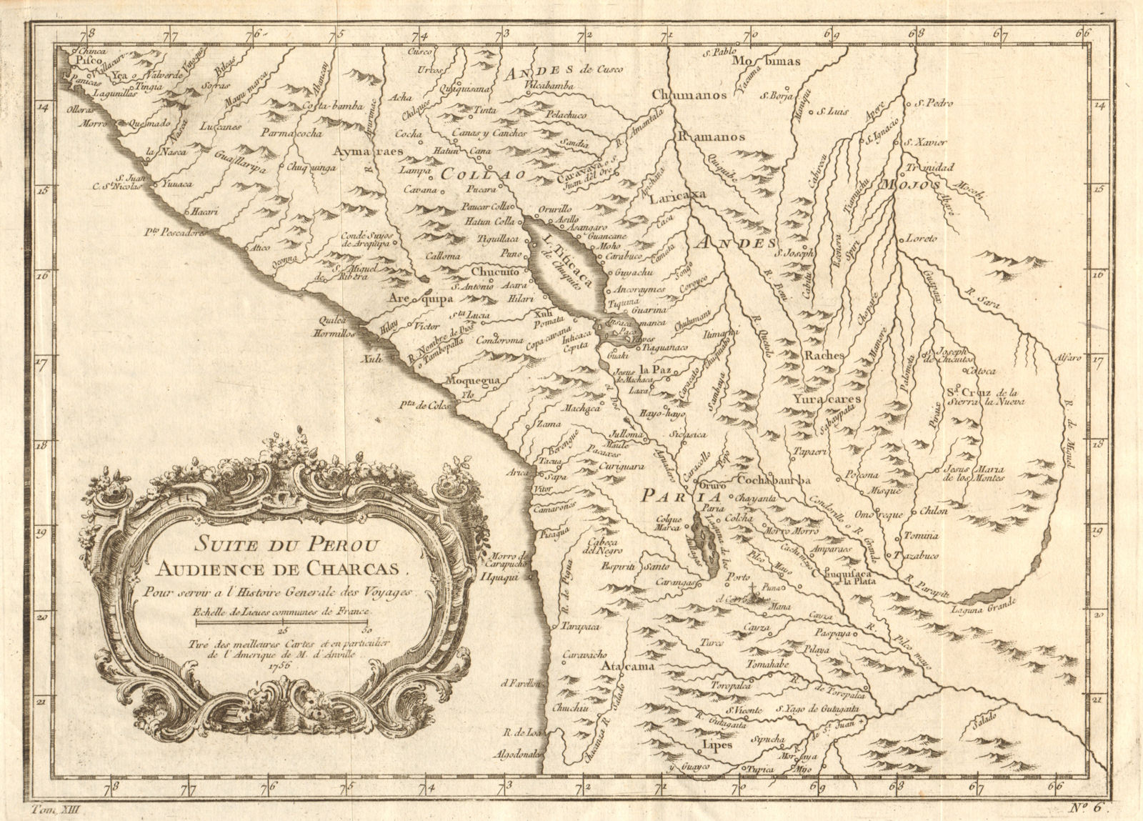 Associate Product 'Suite du Perou. Audience de Charcas'. Peru Bolivia Chile Pisco. BELLIN 1756 map