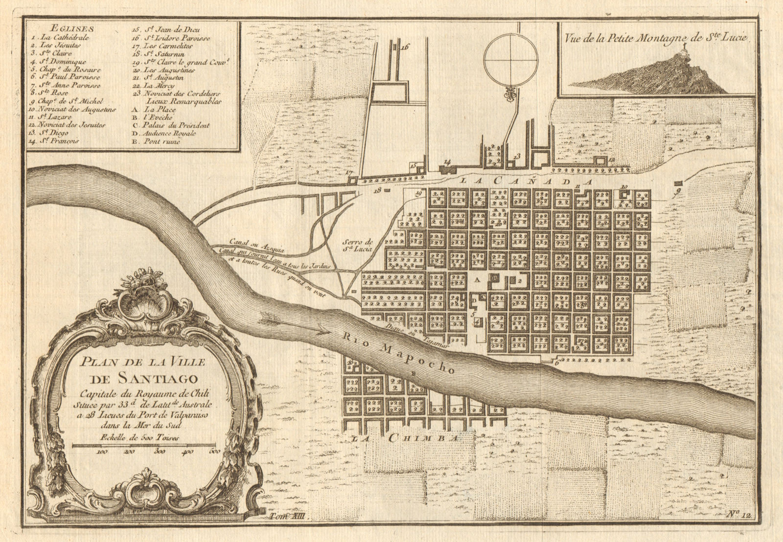 'Plan de la ville de Sant Jago du Chili'. Santiago de Chile plan BELLIN 1756 map