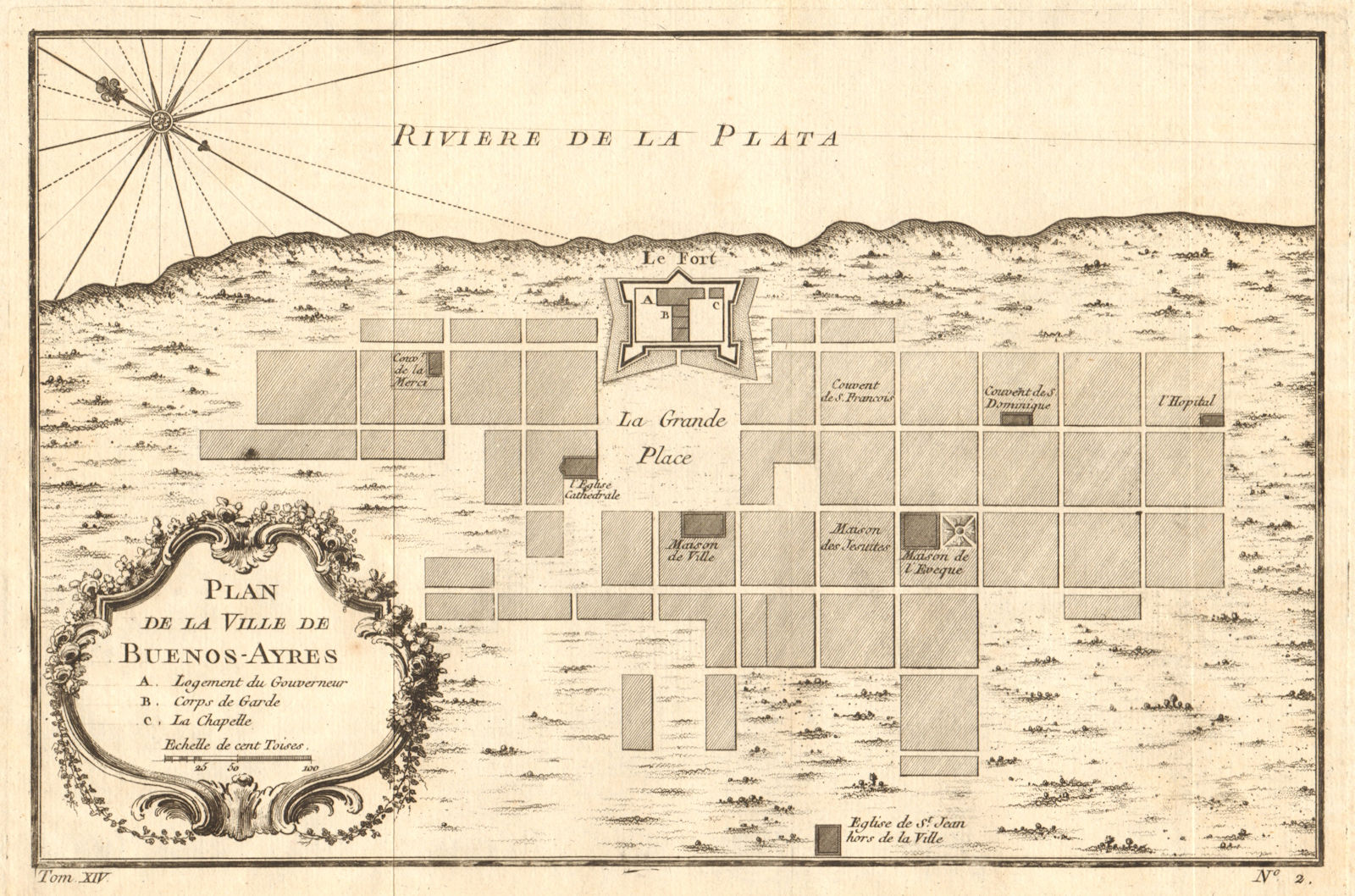 'Plan de la Ville de Buenos-Ayres'. Buenos Aires city plan. BELLIN 1757 map