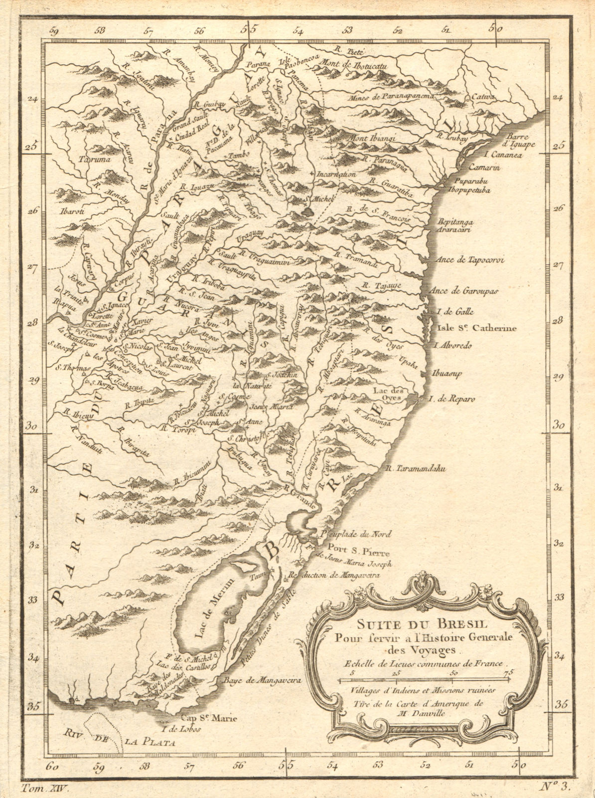 'Suite du Brésil'. Brazil south Uruguay Curitiba-Punta del Este. BELLIN 1757 map