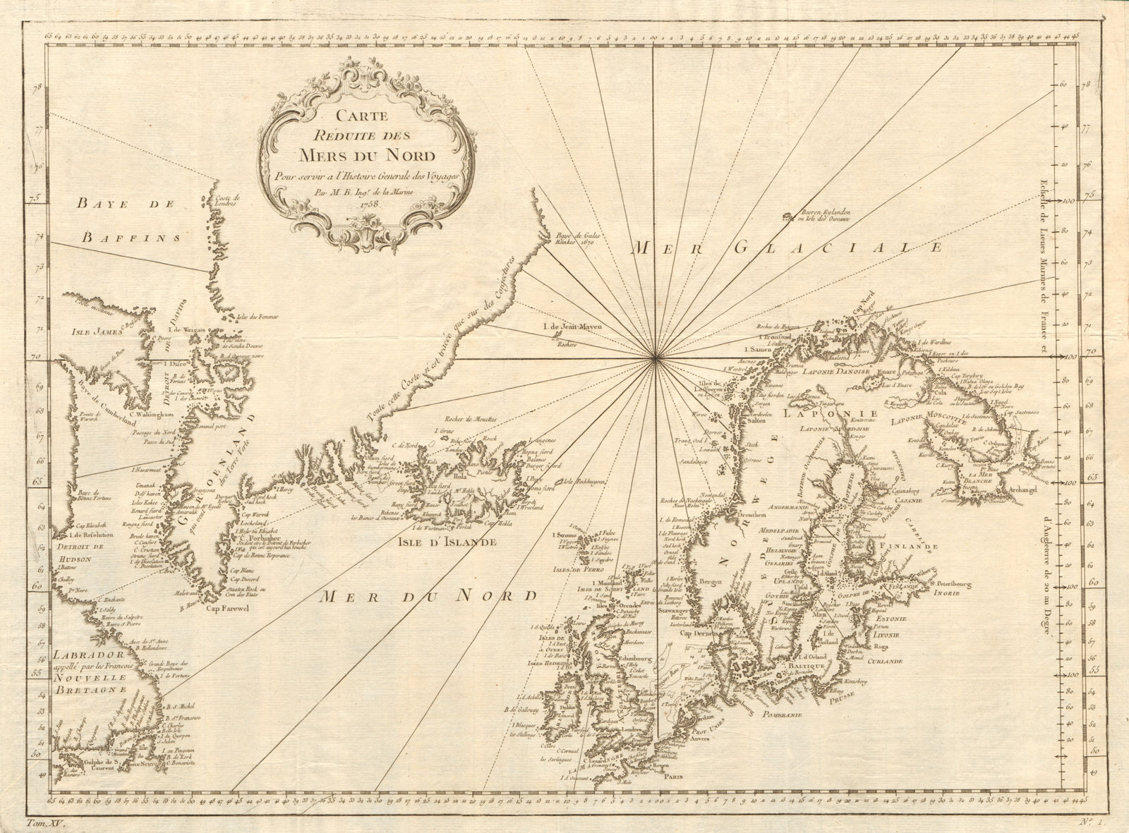 'Carte Réduite des Mers du Nord'. Greenland Arctic Ocean Nordics BELLIN 1759 map