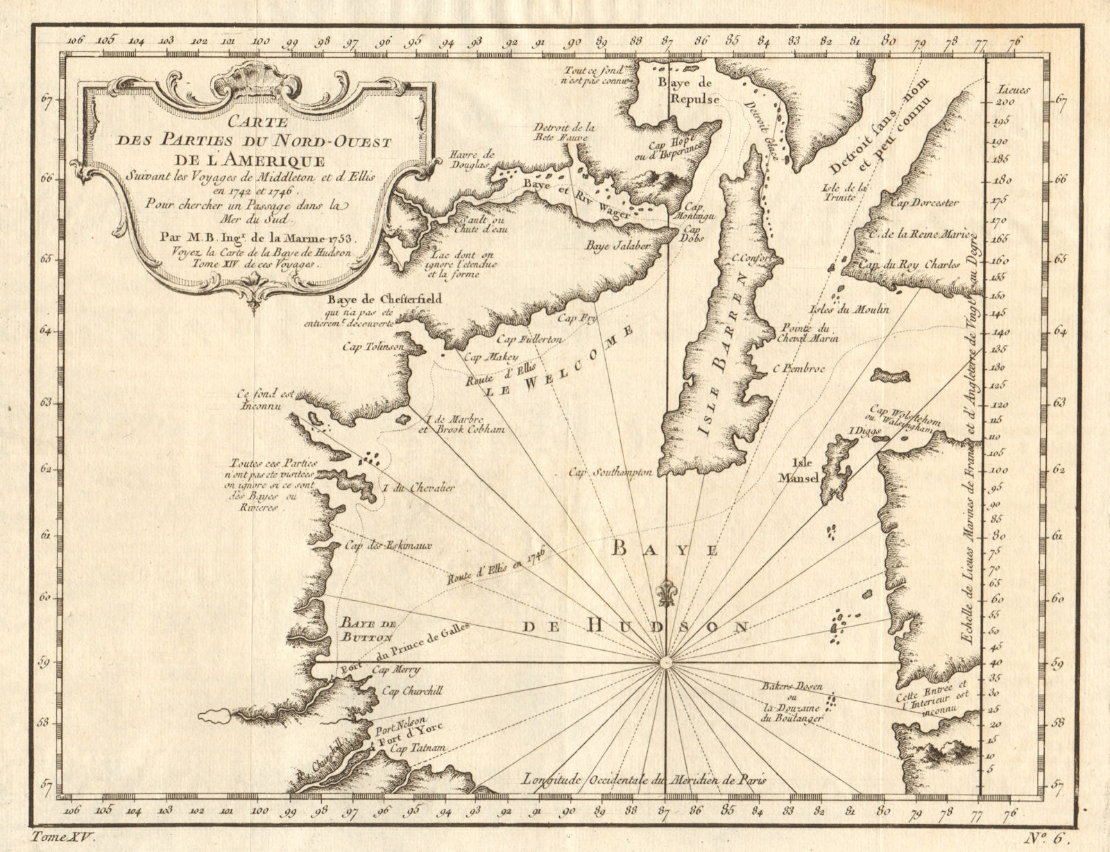 'Carte des Parties du Nord-Ouest de l'Amérique…'. Hudson Bay. BELLIN 1759 map