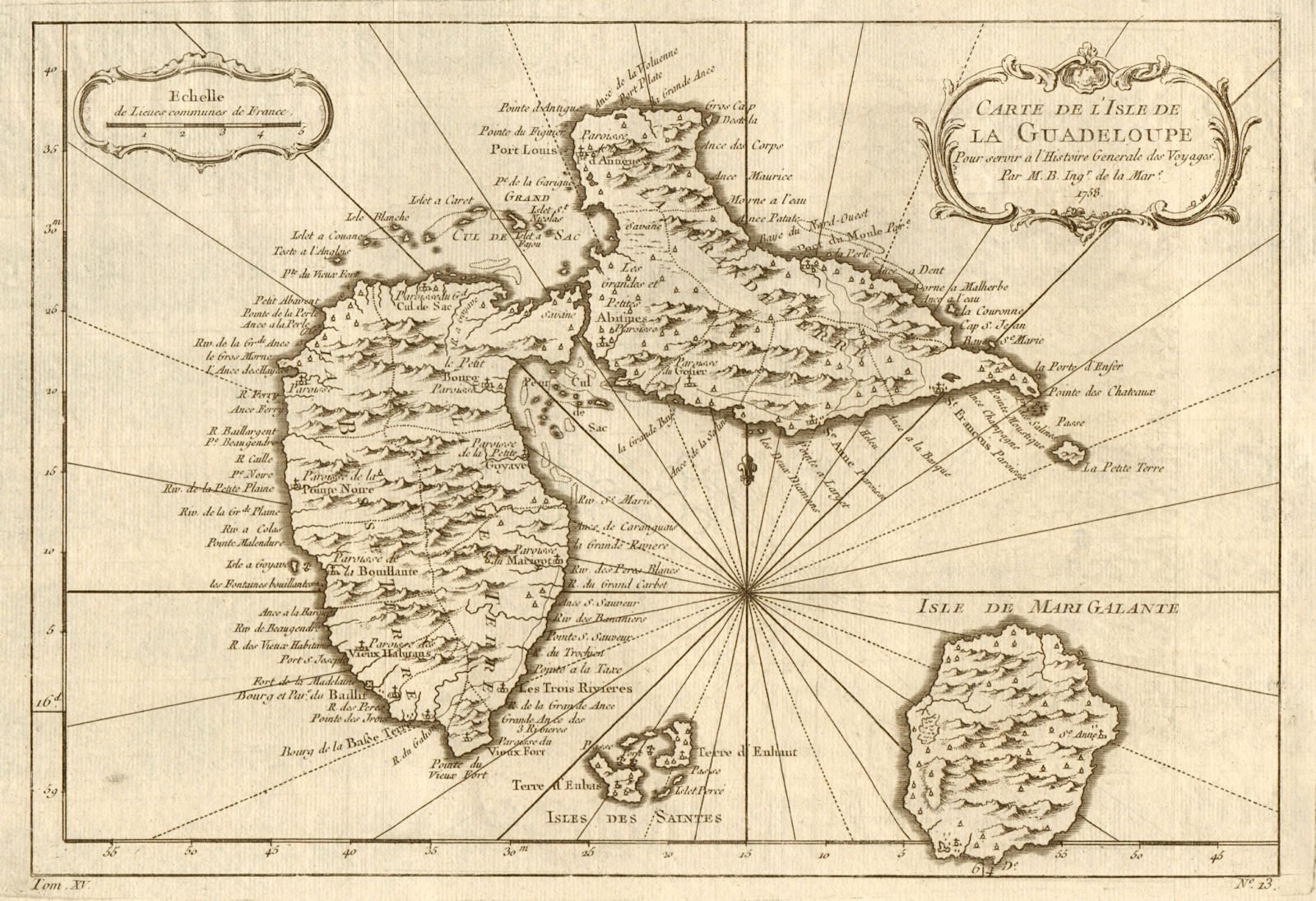 'Carte de l'Isle de la Guadeloupe', Marie-Galante & Saintes. BELLIN 1759 map