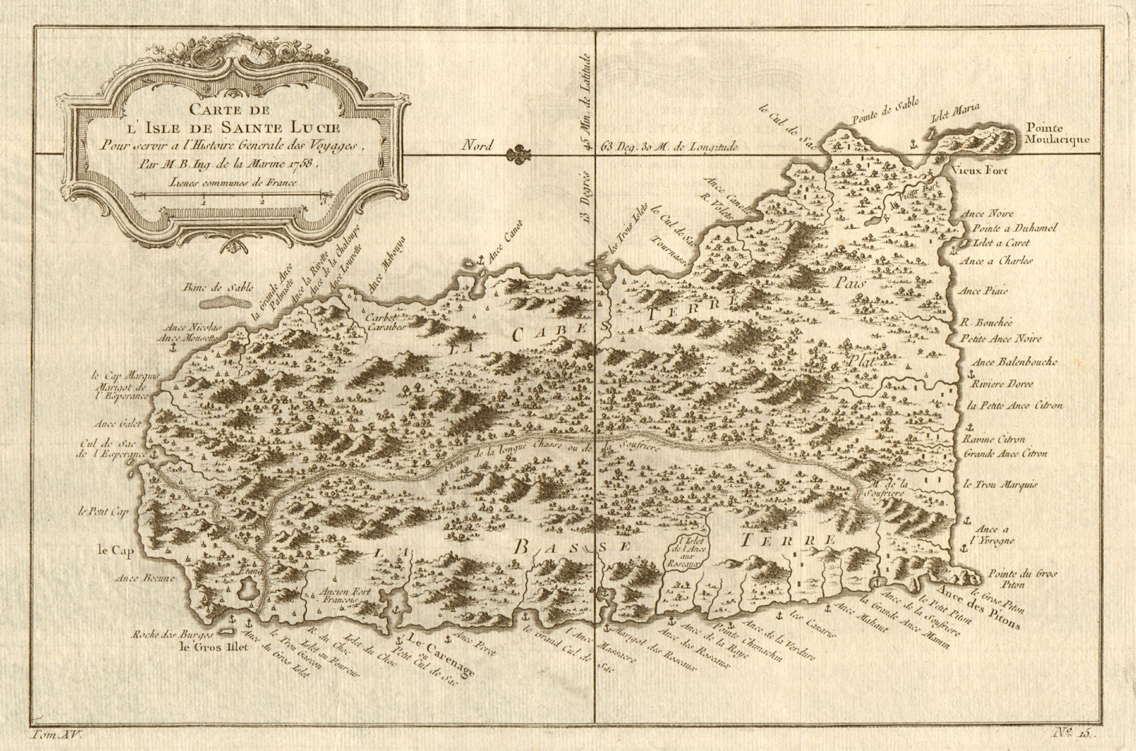 Carte De L Isle De Sainte Lucie St Lucia West Indies Bellin 1759 Old Map