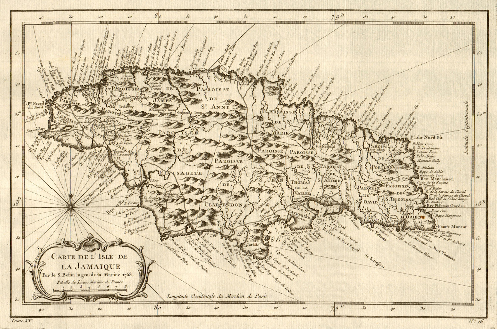 Carte De L Isle De La Jamaique Jamaica West Indies Bellin 1759 Old Map Ebay