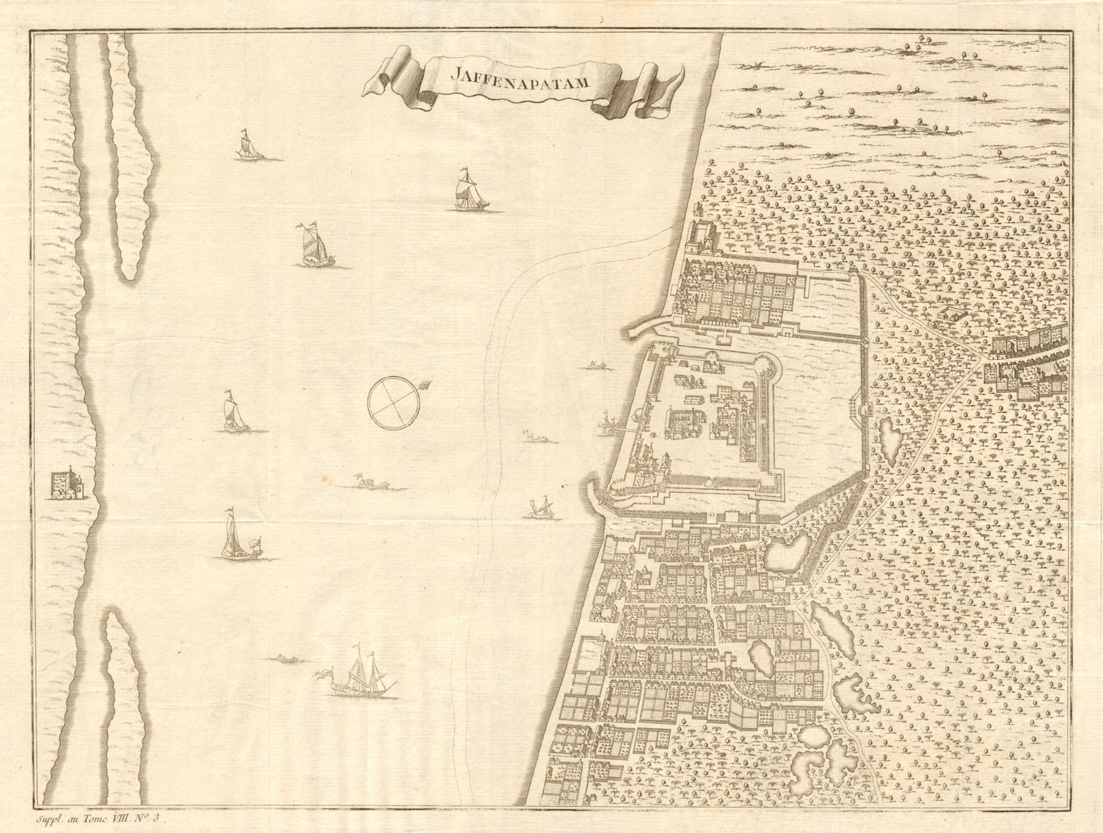 'Jaffenapatam'. Sri Lanka. Jaffna town city plan. BELLIN 1761 old antique map