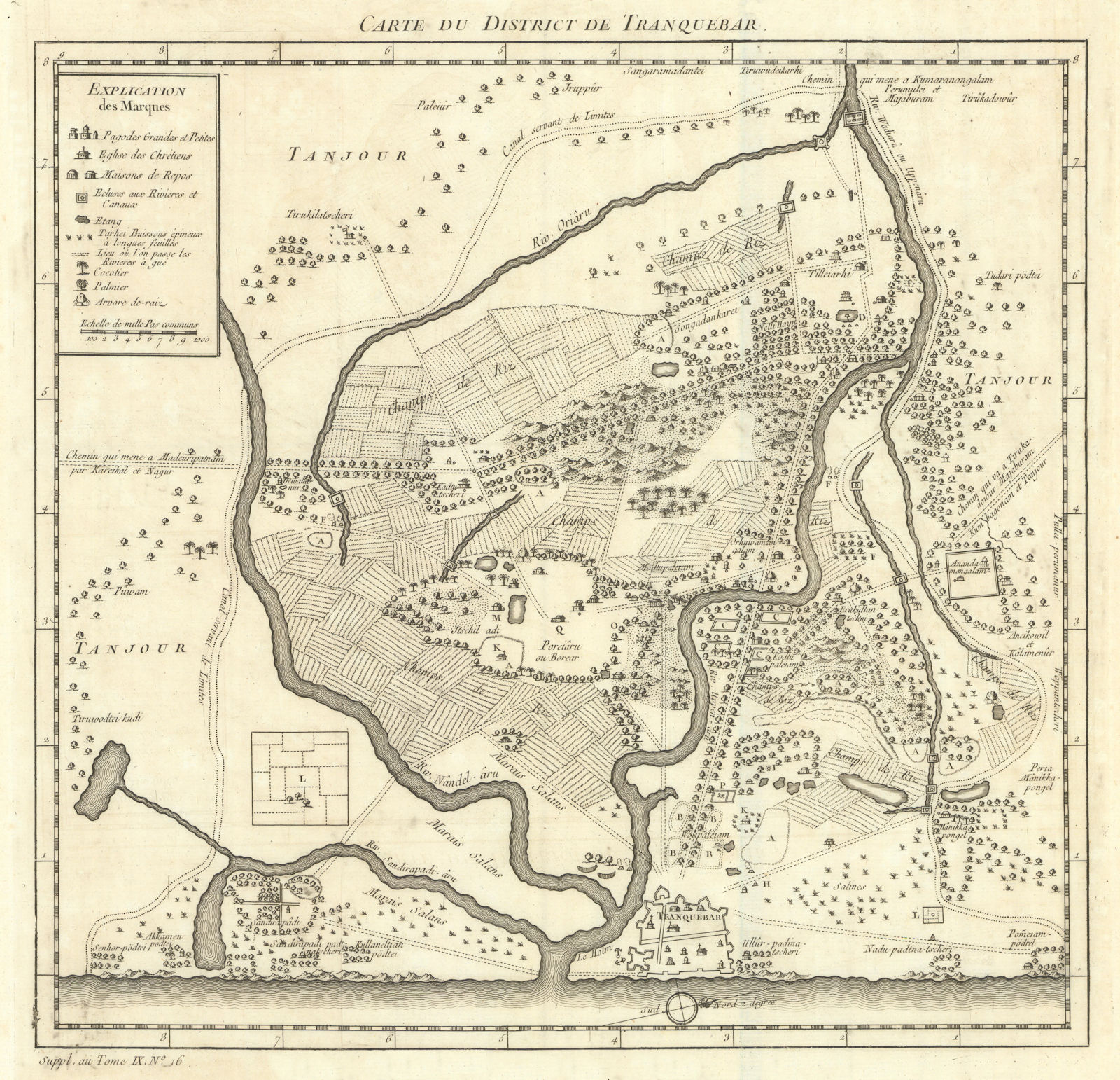 'Carte du District de Tranquebar'. Tharangambadi, Tamil Nadu. BELLIN 1761 map