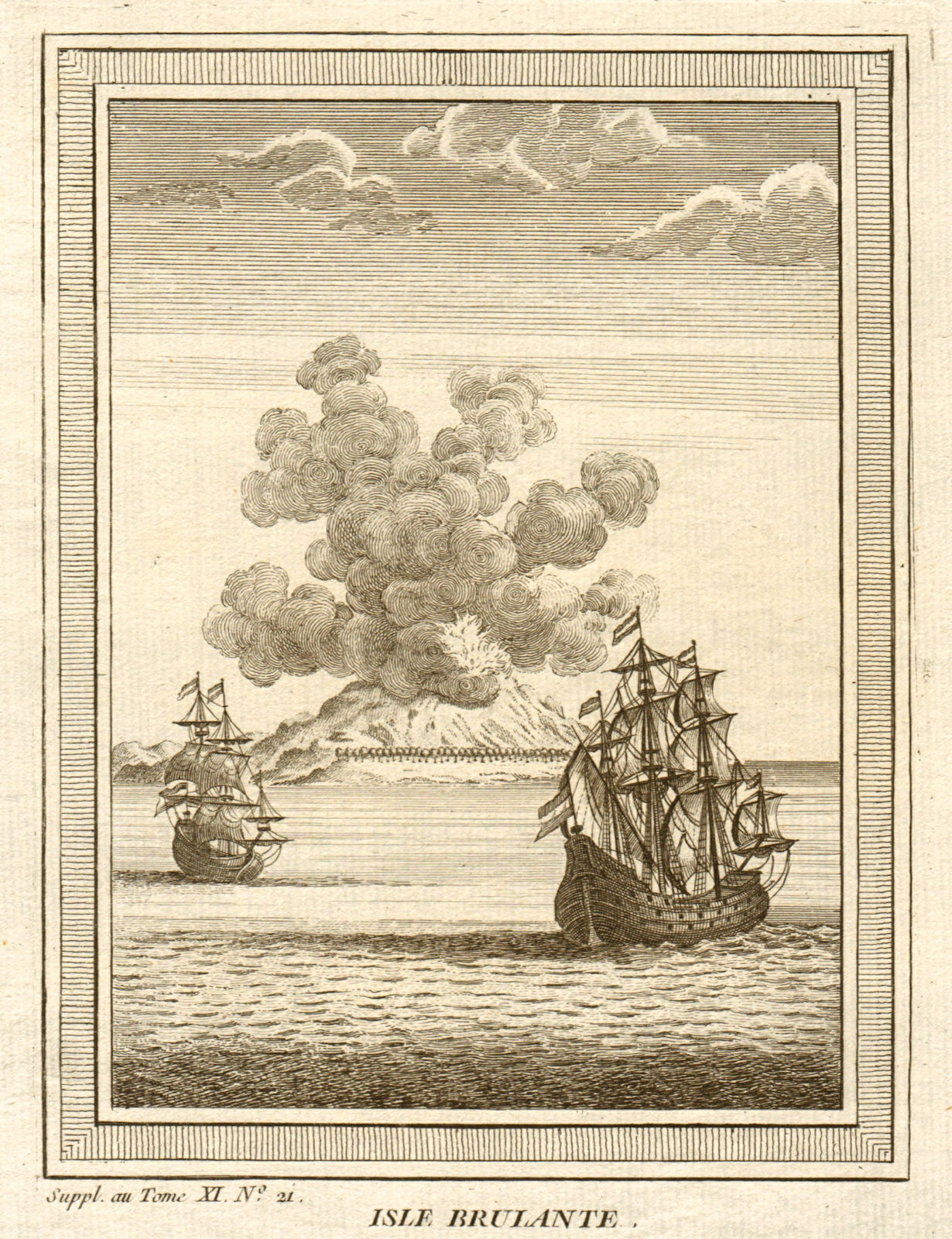'Isle Brûlante'. Manam Motu volcano, New Guinea. Tasman 1643 1761 old print