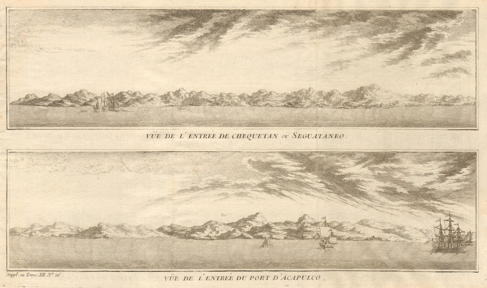 Associate Product Coast profiles. Zihuatanejo Bay. Acapulco Bay. Guerrero Mexico. Anson 1761