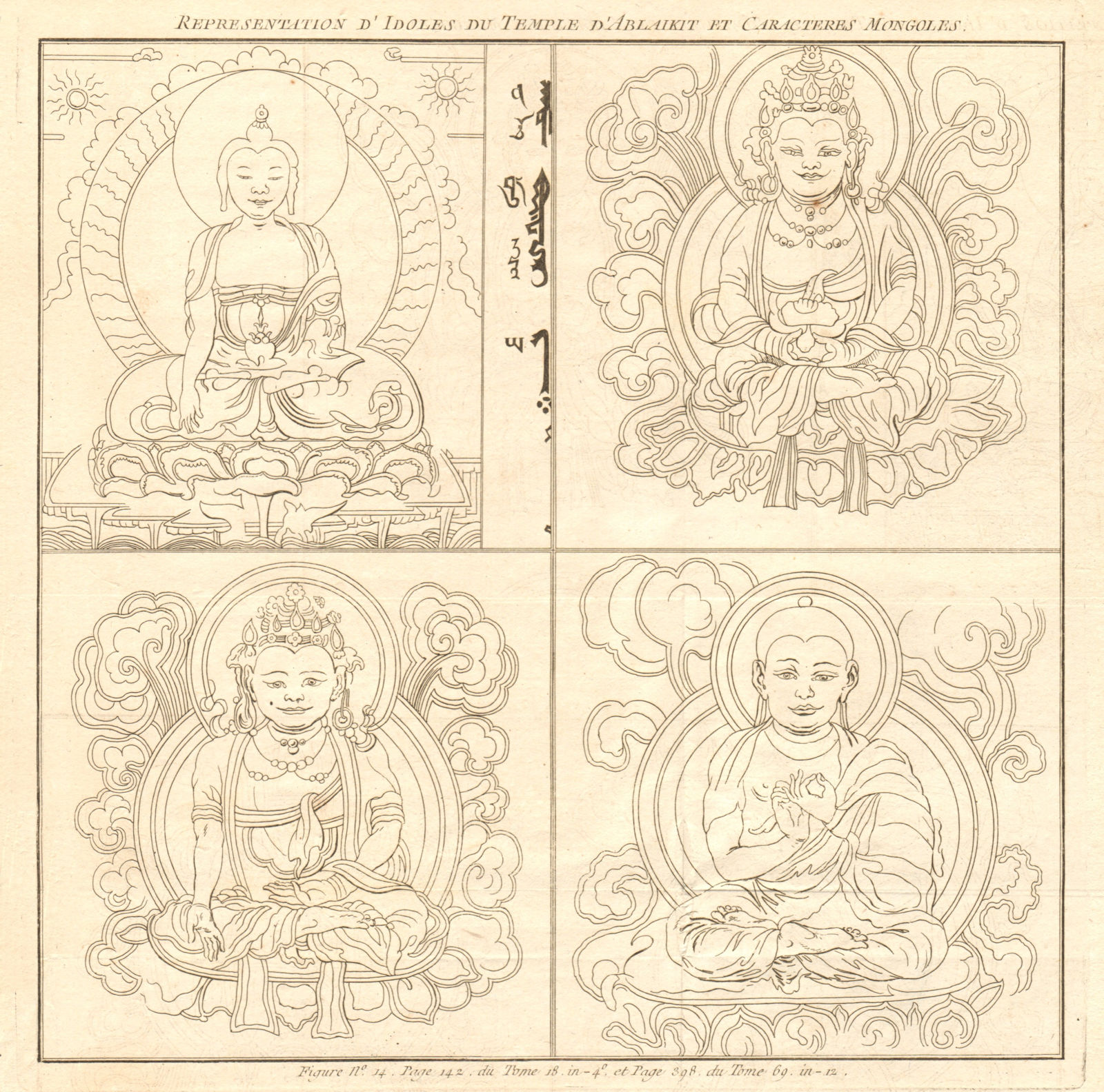 'Idoles du Temple d'Ablaikit'. Ablaykit buddhist temple idols. Kazakhstan 1768