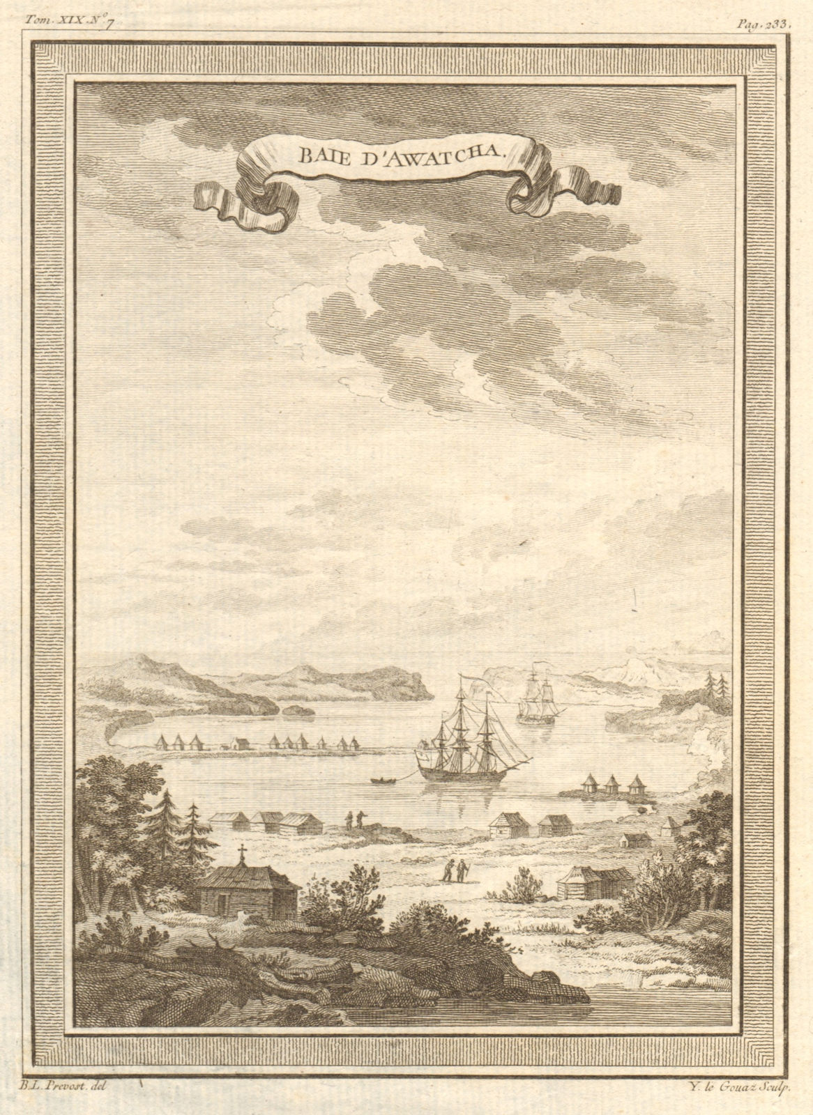 'Baie d'Awatcha'. Avacha Bay, Kamchatka Peninsula. Tall ships. Russia 1770