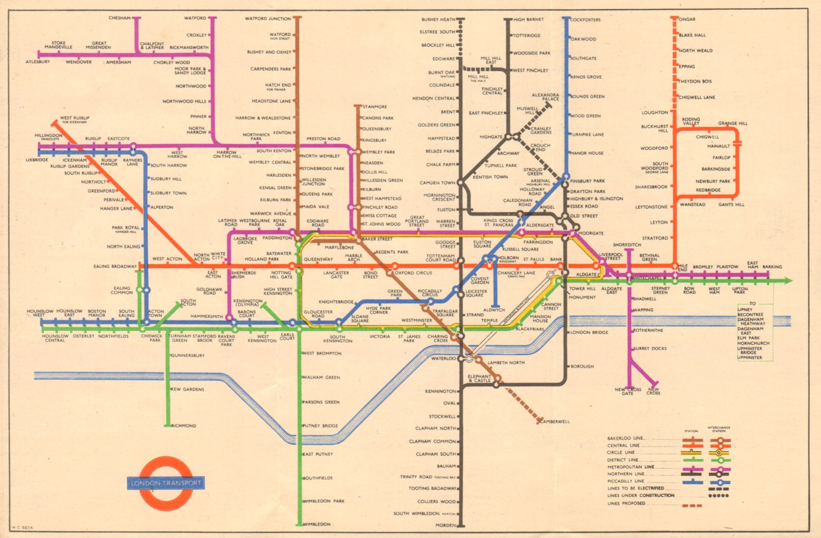 Associate Product LONDON UNDERGROUND tube map plan. Alexandra Palace. South Acton. HARRY BECK 1949