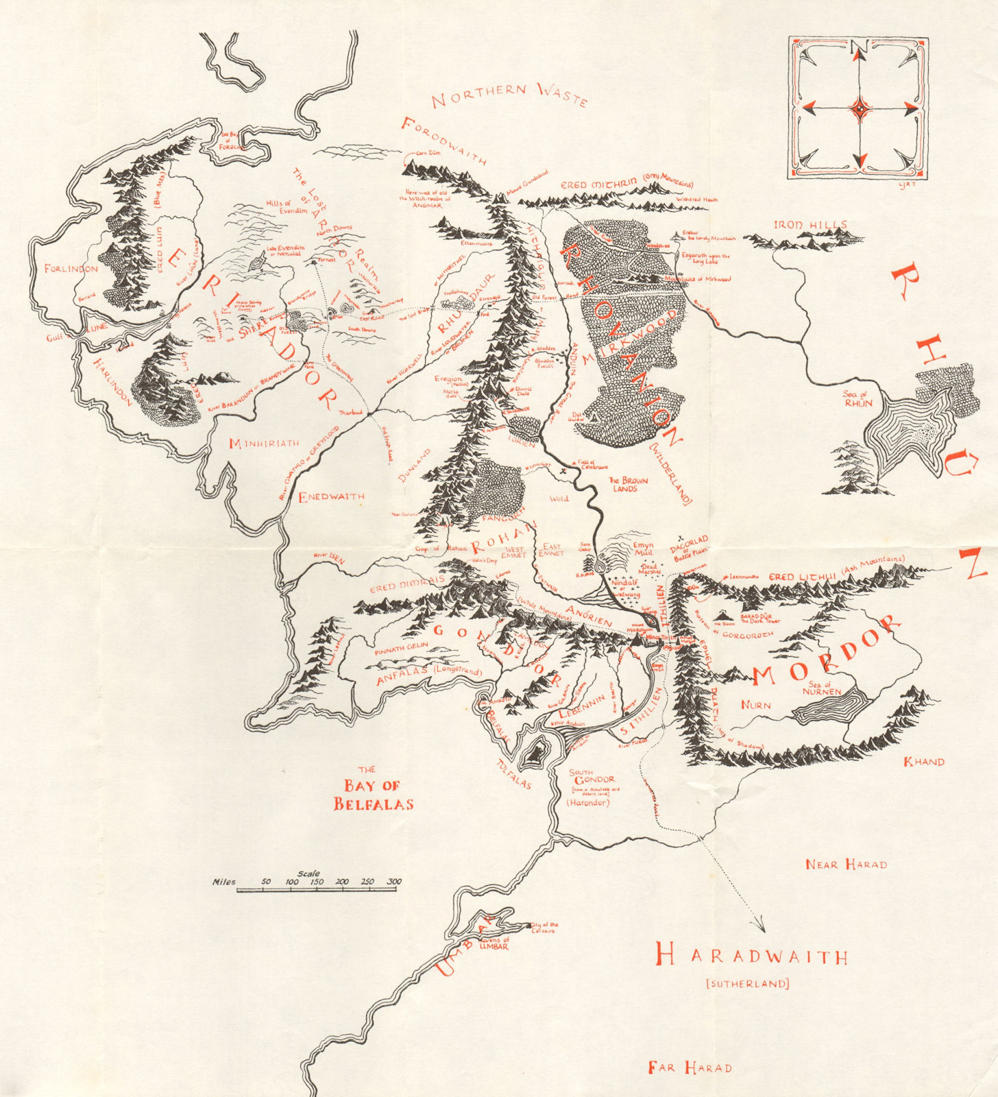 MIDDLE EARTH. Lord of the Rings. The Shire Gondor Mordor Rohan. TOLKIEN 1966 map