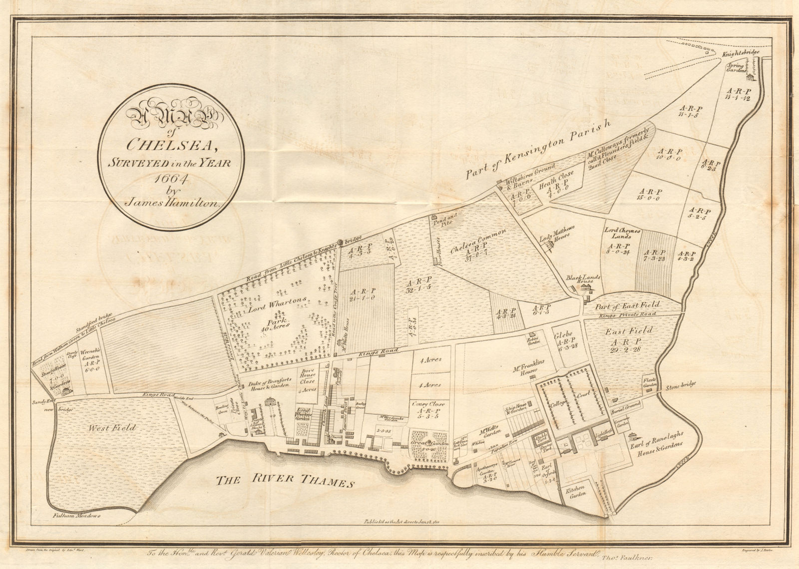 Associate Product "Map of Chelsea surveyed in the year 1664 by James Hamilton". FAULKNER 1810