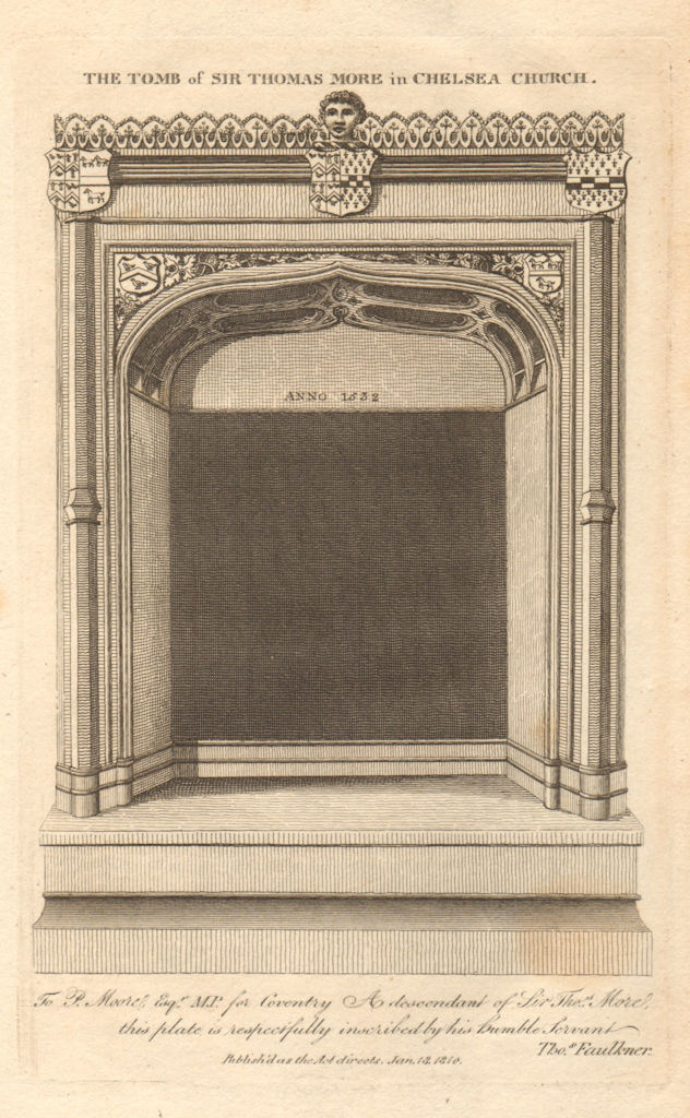 The tomb of Sir Thomas More in Chelsea Old Church, London 1810 print
