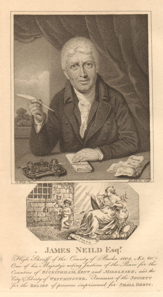 James Neild. Chelsea resident. Prison reformer & jeweller 1810 old print