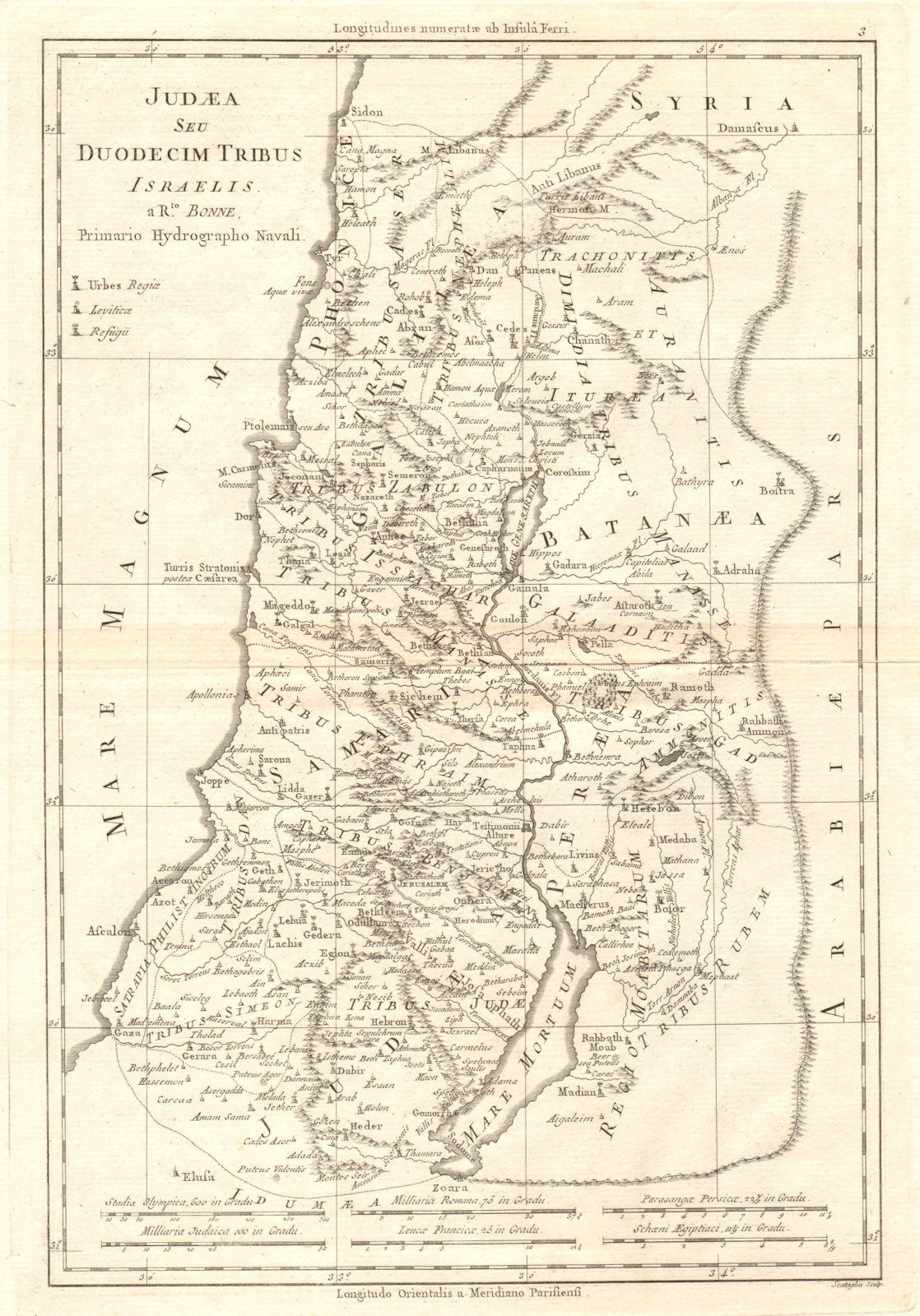 Judaea Seu Duodecim Tribus Israelis. Judea. 12 Tribes of Israel. BONNE 1789 map