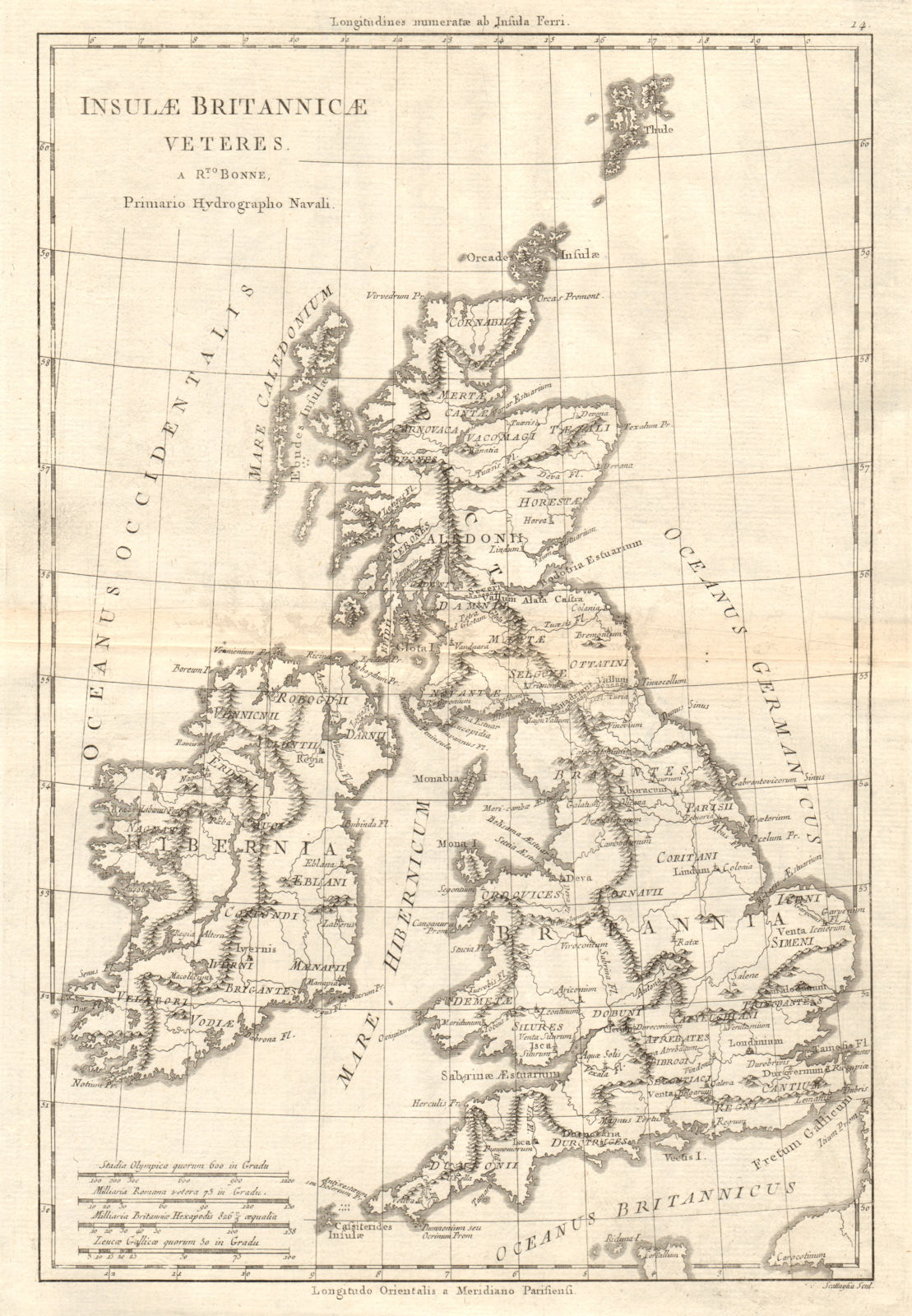 Insulae Britannicae Veteres. British Isles Ancient Roman Britain. BONNE 1789 map