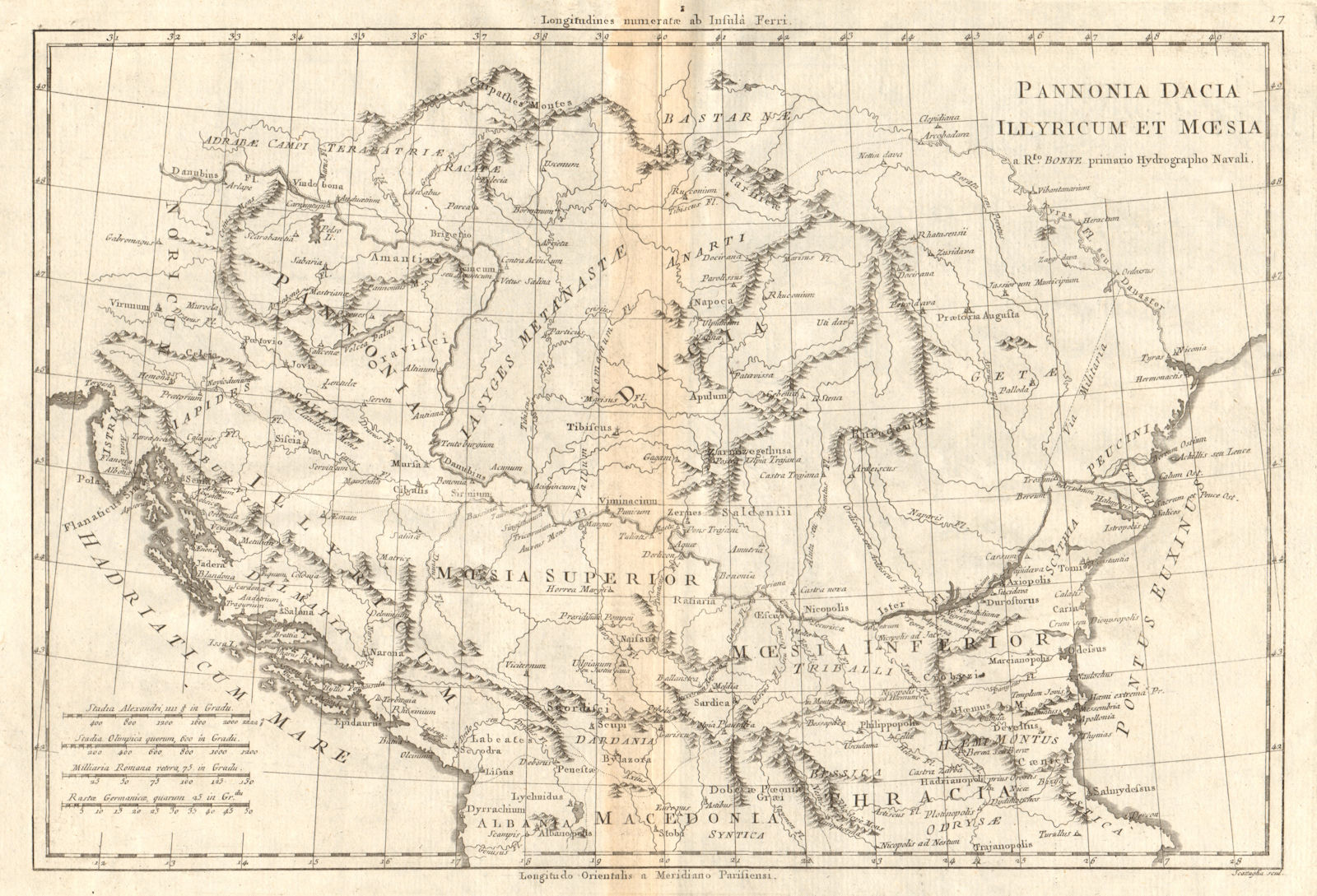 Pannonia, Dacia, Illyricum et Moesia. Roman Empire Balkans. BONNE 1789 old map