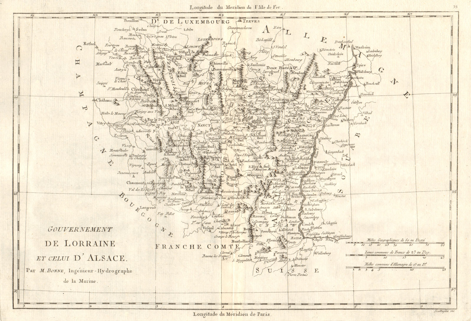 Associate Product Gouvernement de Lorraine et celui d'Alsace. North-east France. BONNE 1789 map