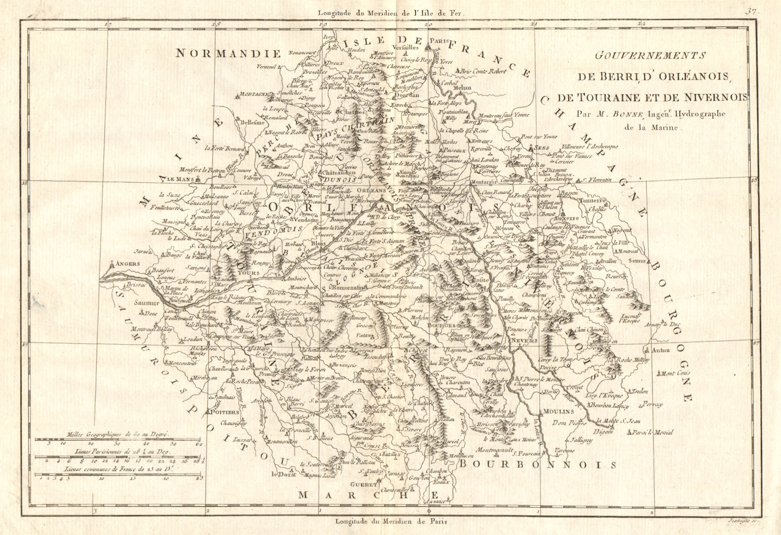 Associate Product Gouvernements de Berri, d’Orléanois, de Touraine et de Nivernois. BONNE 1789 map