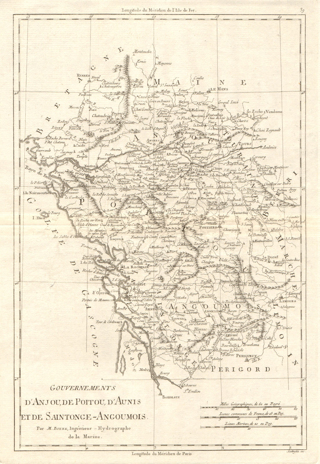 Associate Product Gouvernements d’Anjou, de Poitou, d’Aunis & Saintonge-Angoumois. BONNE 1789 map