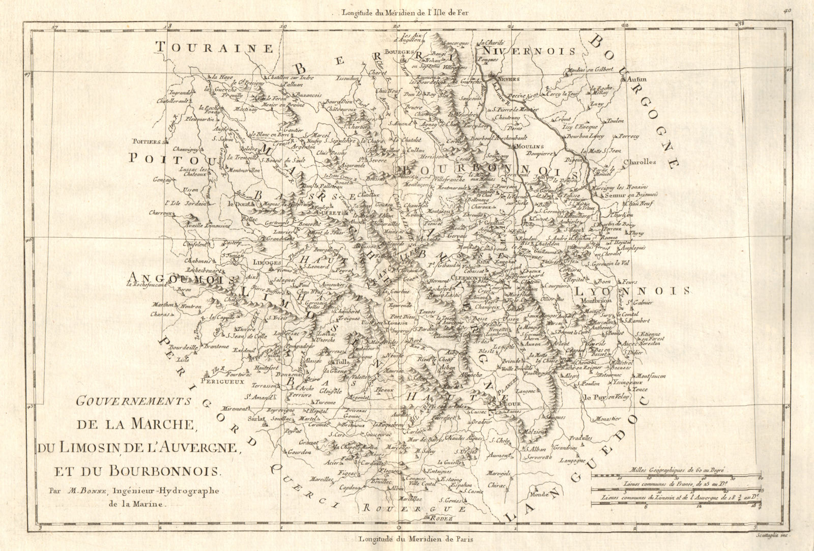 Associate Product La Marche, Limosin, Auvergne & Bourbonnois. Limousin Bourbonnais. BONNE 1789 map