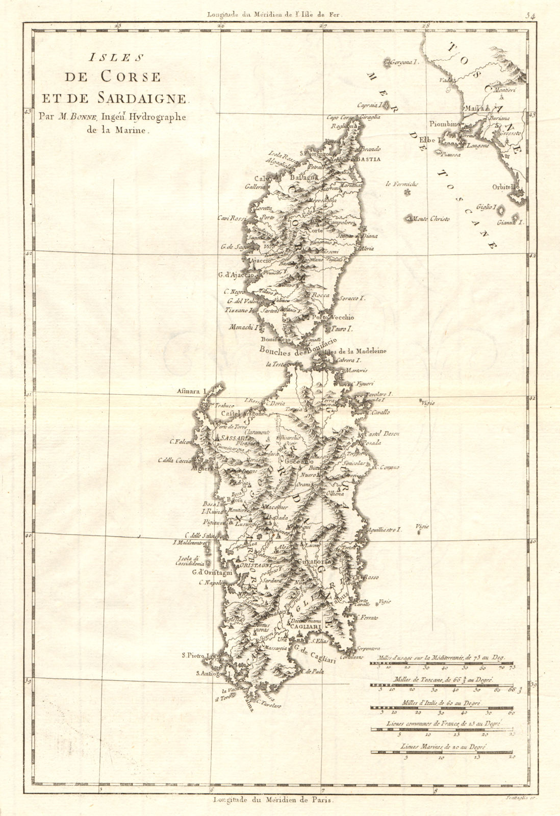 Associate Product Isles de Corse et de Sardaigne. Corsica and Sardinia. BONNE 1789 old map