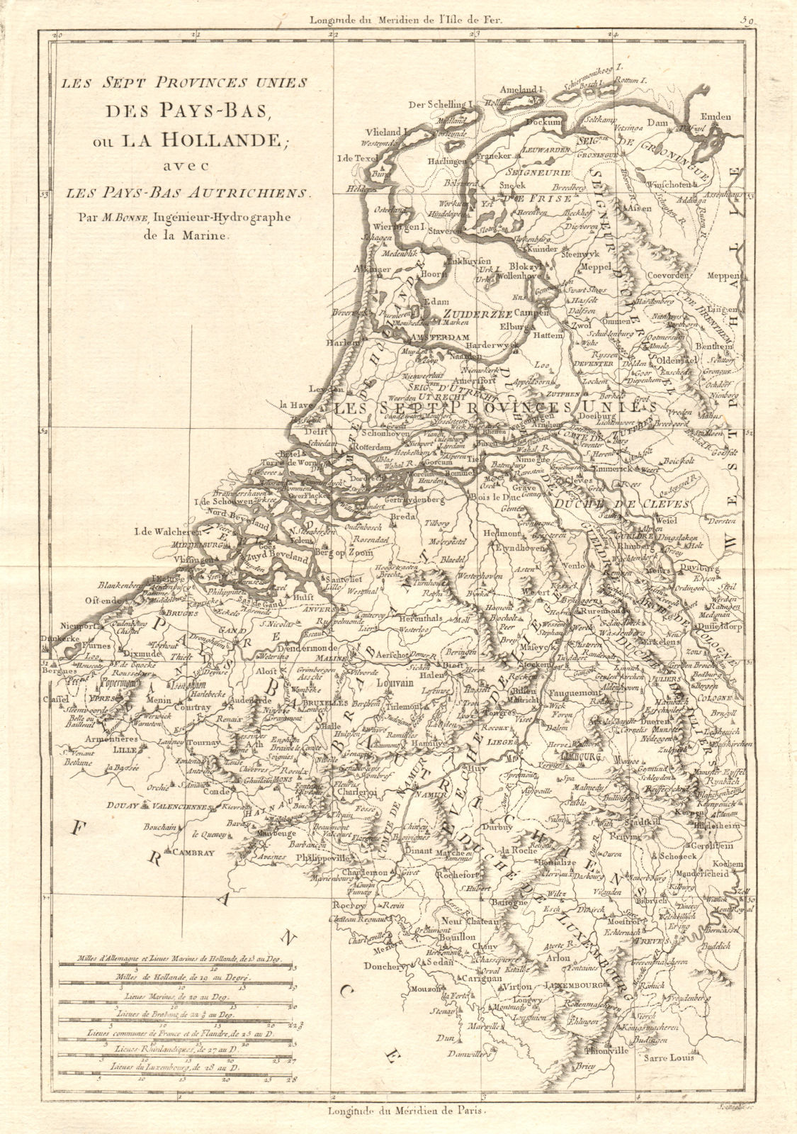 Les Sept Provinces Unies des Pays-Bas… Netherlands & Belgium. BONNE 1789 map