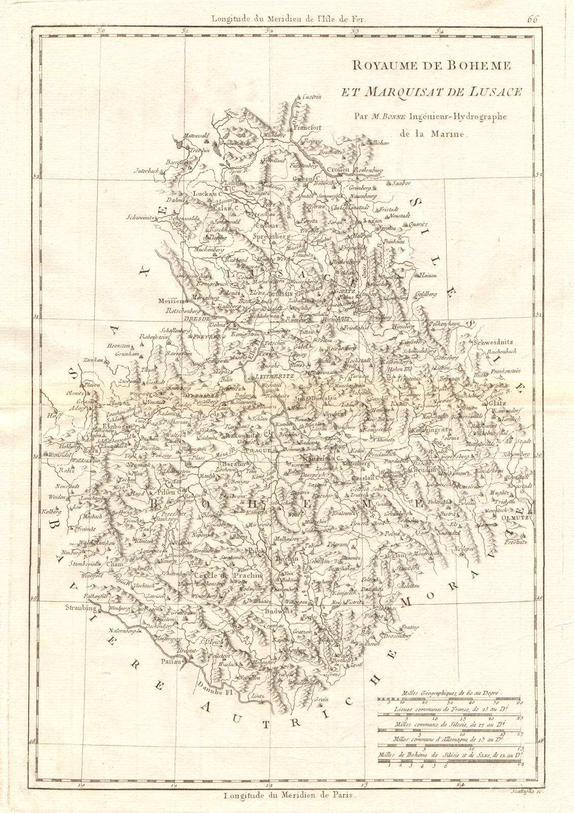 Royaume de Boheme & Marquisat de Lusace. Bohemia Lusatia Czechia. BONNE 1789 map
