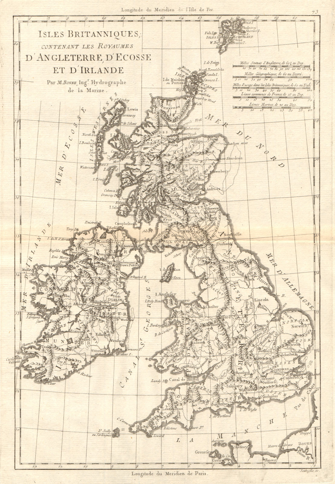 Isles Britanniques… Angleterre, Ecosse & Irlande. British Isles. BONNE 1789 map