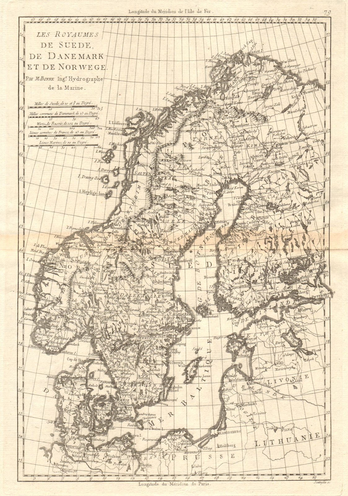 Les Royaumes de Suede, de Danemark et de Norwege. Scandinavia. BONNE 1789 map