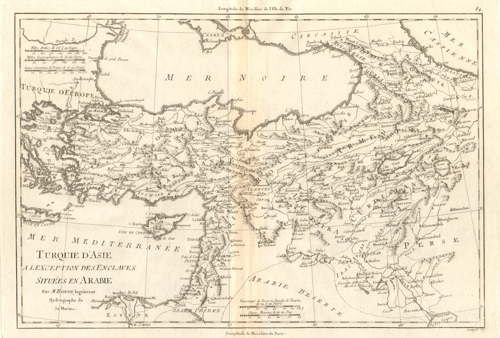 Turquie d’Asie. Turkey in Asia. Levant & Iraq. BONNE 1790 old antique map