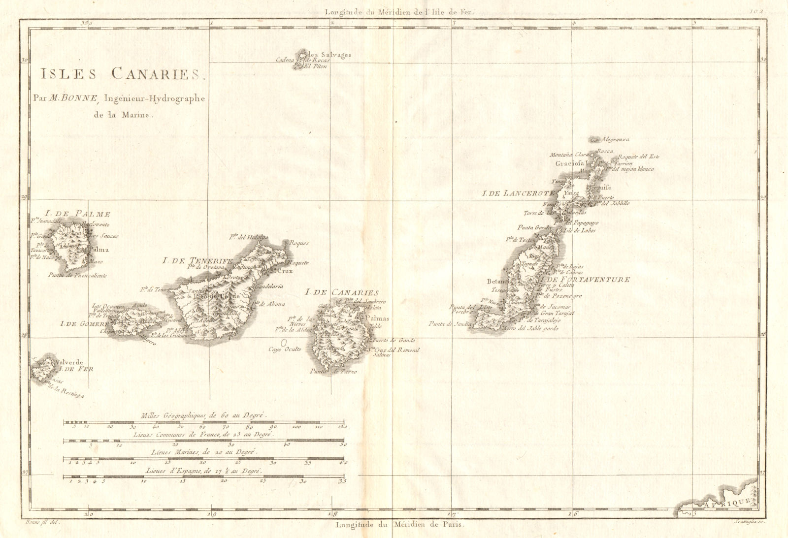 Isles Canaries. Canary Islands. Spain. Tenerife Lanzarote &c. BONNE 1790 map