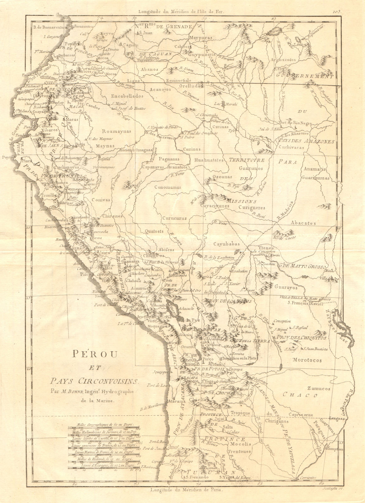 Perou et Pays circonvoisins. Peru, Ecuador, Bolivia & Amazonia. BONNE 1790 map