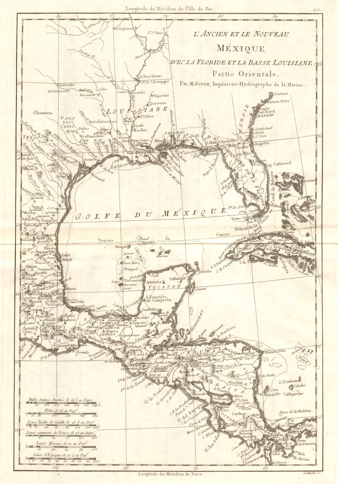 Mexique, avec la Floride et la Basse Louisiane, partie Orientale. BONNE 1790 map