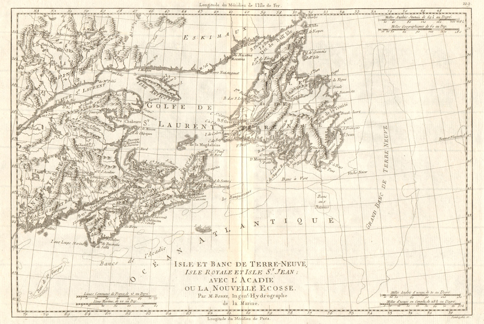 Associate Product Isle et Banc de Terre-Neuve, Isle Royale… Gulf of St Lawrence. BONNE 1790 map